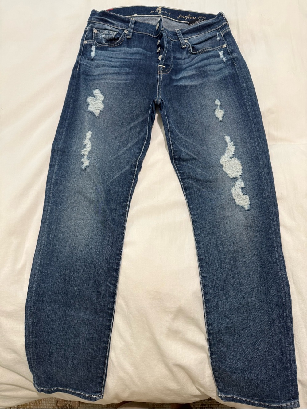 7 For All Mankind Josefina Skinny Boyfriend Distressed Jeans Size 26 Button Fly
